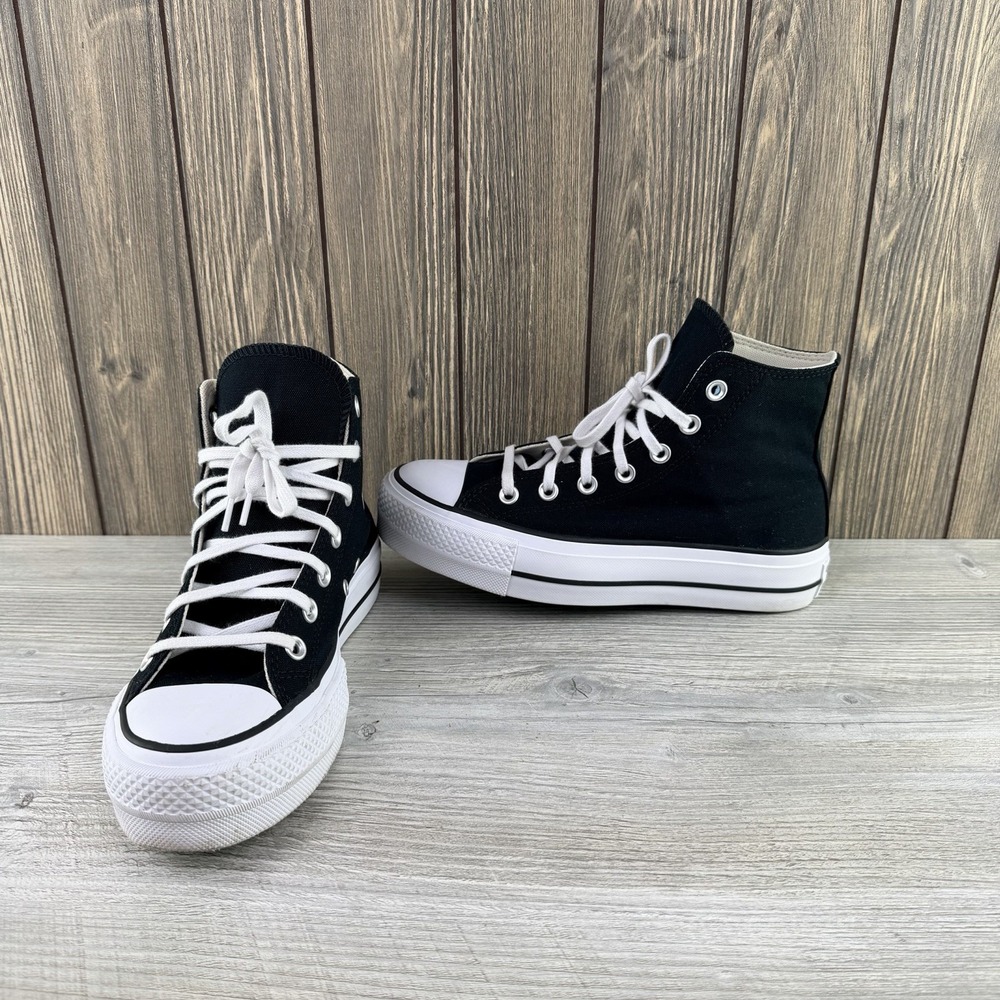 Converse Black and White Platform Chuck Taylor High Top Sneakers - Picture 4 of 13